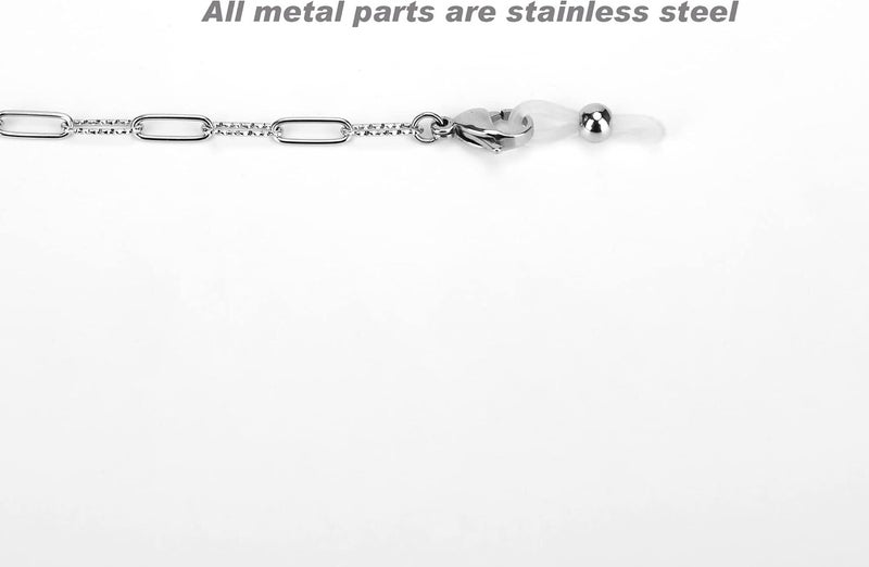 Hongeely Eyeglass Chain Silver Stainless Steel Handmade Necklace for Reading Glasses Sunglass Beaded Chains for Men Women - Image 5
